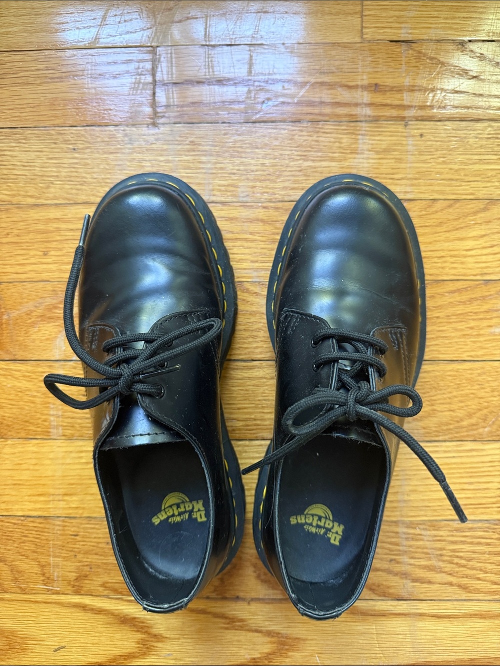 Dr. Martens Black 3-Eye Derby with Yellow Stitching